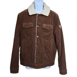GUESS Brown Corduroy Jacket Sherpa Collared Quilted Lining Trucker Coat Men's M